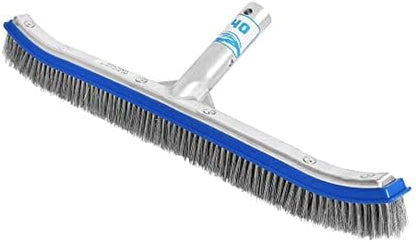 440 Heavy Duty Pool Brush - 18-inch Extra-Wide Metal Brush Head with Stainless Steel Wire Bristles & Curved Edges for Cleaning Pool Tiles, Walls, Floor, Steps (Stainless Steel)