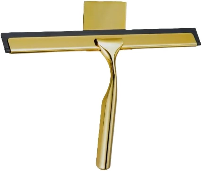 J&V TEXTILES All-Purpose Stainless Steel Shower Squeegee for Glass Doors with Adhesive Hooks, Squeegee for Shower Glass, Bathroom Household Cleaner Tool, 10 Inch (Gold)