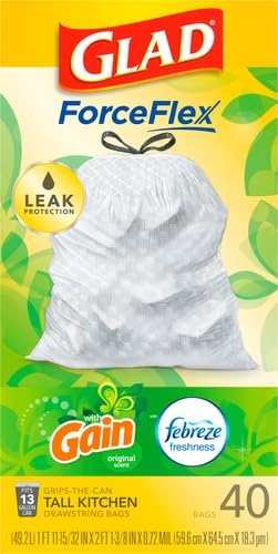 Glad ForceFlex Tall Kitchen Trash Bags, 13 Gal, Gain Original with Febreze, 110 Ct (Pack May Vary)