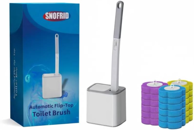 Disposable Toilet Brush,Toilet Bowl Cleaning System with Disposable Wand, Brush Holder and Refills,Storage Caddy and 18disinfecting Refill Heads (Gray)