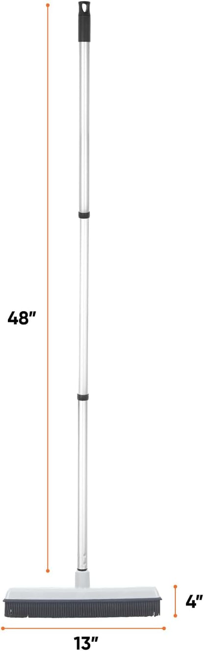Rubber Bristle Broom for Hardwood Floors, Tiles, Carpets, Wood, and Vinyl Salon Broom, Rubber Squeegee Broom, Rubber Rake for Human Hair, Pet Hair, Fur, Lint, Liquid, Grey, by Superio (Head Only)