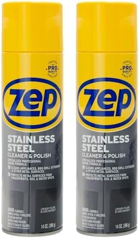 Zep Stainless Steel Cleaner and Polish 14 ounces (Case of 4) ZUSSTL14 - Protects Metal Surfaces from Fingerprints, Soil and Waterspots