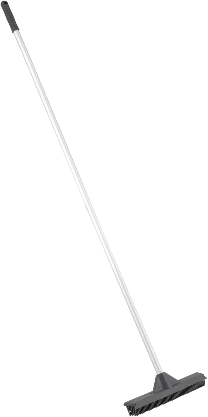 Silicone Pet Hair Broom, Carpet Cleaner, Salon Broom, with Built-in Window Washer Squeegee and 55" Metal Handle