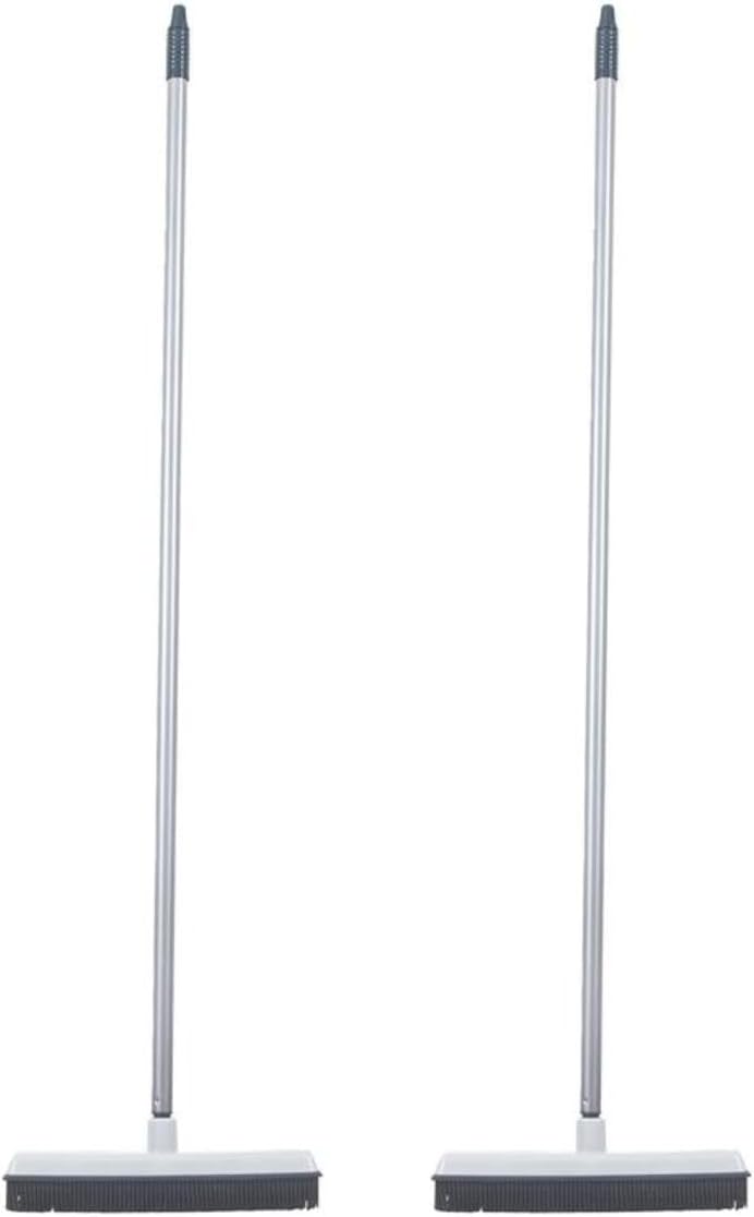 Rubber Bristle Broom for Hardwood Floors, Tiles, Carpets, Wood, and Vinyl Salon Broom, Rubber Squeegee Broom, Rubber Rake for Human Hair, Pet Hair, Fur, Lint, Liquid, Grey, by Superio (Head Only)