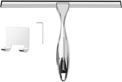 14-Inch Shower Squeegee, Stainless Steel Squeegee for Shower or Window Glass Door, Includes Two Spare Scrapers and one Adhesive Hook. (Gold, 14 in)