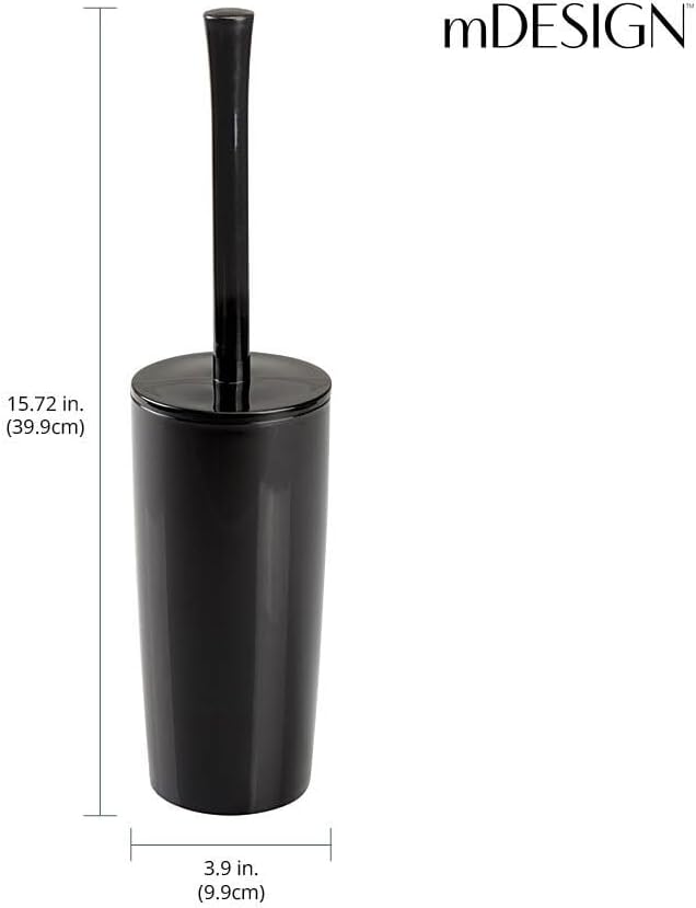 mDesign Slim Plastic Toilet Bowl Brush and Holder Set, Modern Compact Storage Organizer Cleaner Scrubber for Toilet - Heavy Duty Cleaning Plunger for Bathroom, Aura Collection - Navy Blue