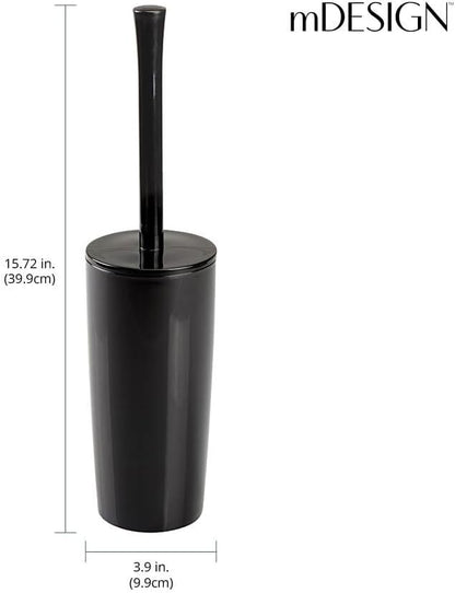 mDesign Slim Plastic Toilet Bowl Brush and Holder Set, Modern Compact Storage Organizer Cleaner Scrubber for Toilet - Heavy Duty Cleaning Plunger for Bathroom, Aura Collection - Navy Blue