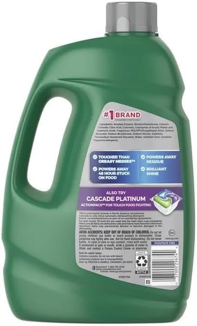 Cascade Advanced Power Dishwasher Detergent Gel, Fresh Scent, Dishwashing Detergent with Dawn Grease Fighting Power, 125 oz Plastic Bottle