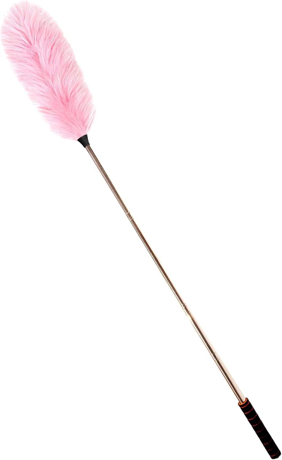 Extendable Lambswool Duster Stainless Steel Handle 133" Removable Feather Duster for Cleaning Ceiling Fans Interior Roof Furniture, Brown