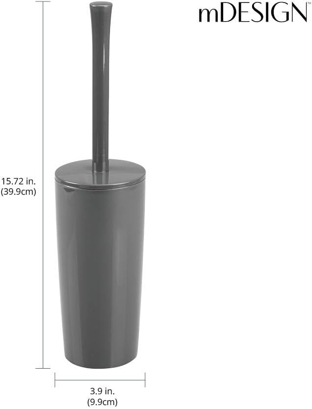 mDesign Slim Plastic Toilet Bowl Brush and Holder Set, Modern Compact Storage Organizer Cleaner Scrubber for Toilet - Heavy Duty Cleaning Plunger for Bathroom, Aura Collection - Navy Blue