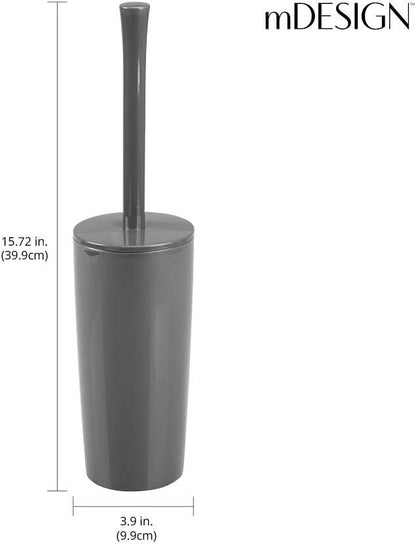 mDesign Slim Plastic Toilet Bowl Brush and Holder Set, Modern Compact Storage Organizer Cleaner Scrubber for Toilet - Heavy Duty Cleaning Plunger for Bathroom, Aura Collection - Navy Blue