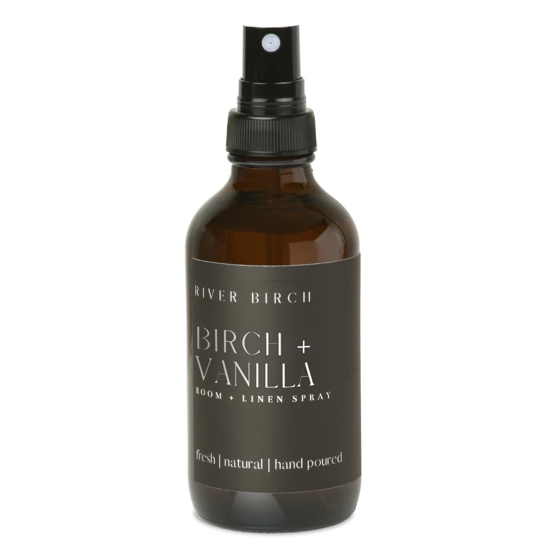 River Birch Luxury Linen and Room Spray - Home Signature Scent Balsam and Cedar Room Fragrance Spray - Fragrant Fresh Linen Air Freshener For Bedding - Handmade in Texas - 4 oz Glass Amber Bottle