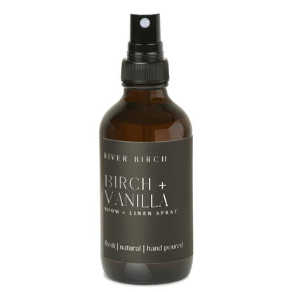 River Birch Luxury Linen and Room Spray - Home Signature Scent Balsam and Cedar Room Fragrance Spray - Fragrant Fresh Linen Air Freshener For Bedding - Handmade in Texas - 4 oz Glass Amber Bottle