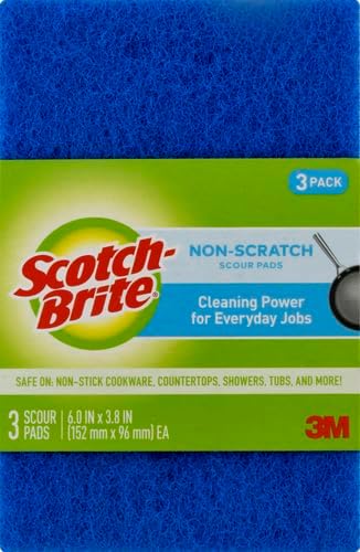 Scotch-Brite Zero Scratch Scouring Pad, Effective + Gentle Dish Scrubber for Household Cleaning, 3 Scrub Pads for Dishes, Nonstick Pots and Pans, Glass, Tubs, Showers, Reusable & Durable