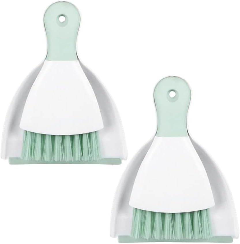 Small Hand Dust Pan and Brush - Small Broom and Dustpan Set, Mini Broom and Dustpan, Compact Dustpans and Brush for Home Cleaning, Sofa, Desk, Guinea Pig Cage, Cat Litter, etc. (Light Green)