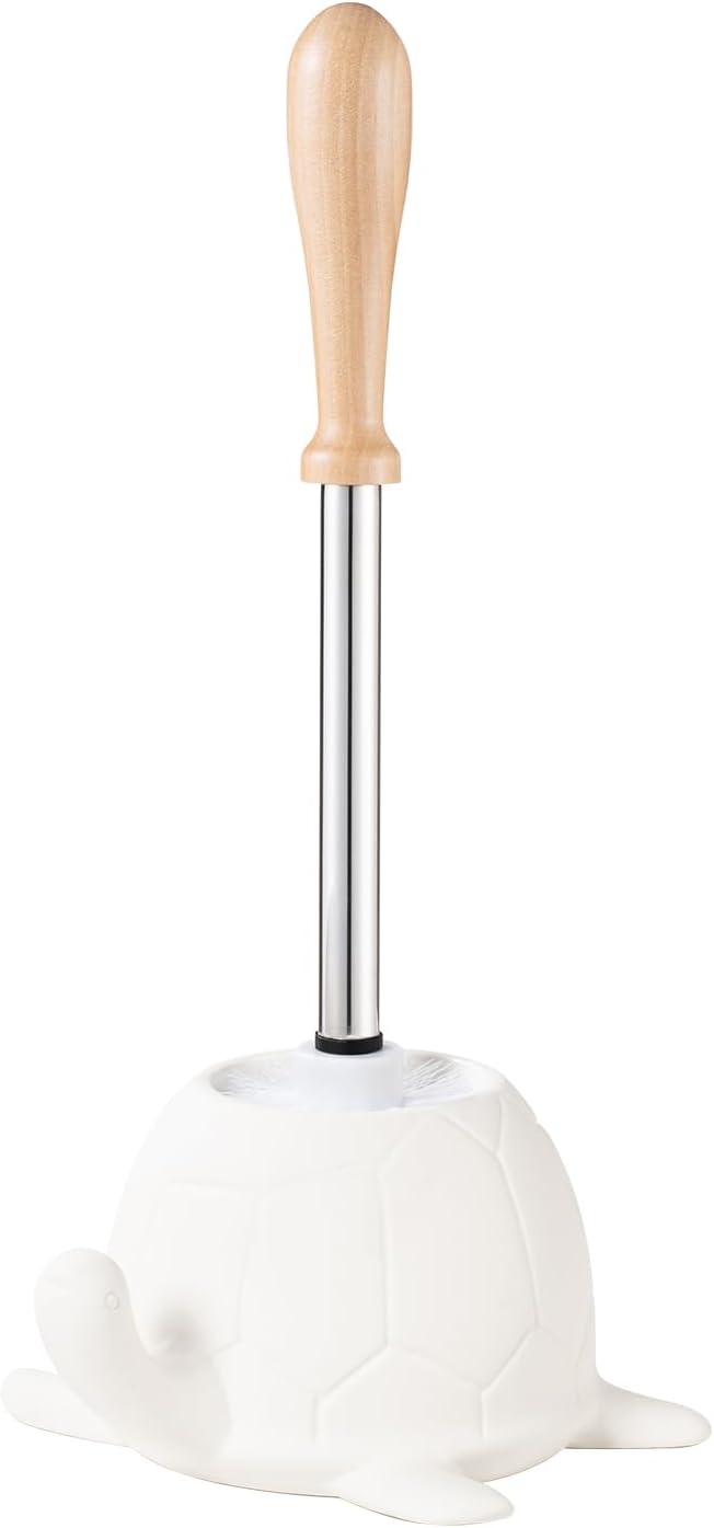 Turtle Base Toilet Brush Set - Gold Ceramic Toilet Scrubber Brush 7.5” Bowl Cleaner with Ergonomic Handle, Mini Cute Bathroom Cleaning Brush - Bathroom Decor