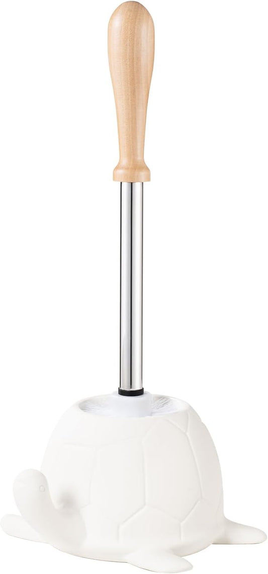 Turtle Base Toilet Brush Set - Gold Ceramic Toilet Scrubber Brush 7.5” Bowl Cleaner with Ergonomic Handle, Mini Cute Bathroom Cleaning Brush - Bathroom Decor
