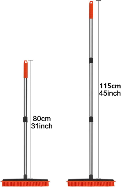 Pet Hair Rubber Broom with Squeegee for Carpet,Fur Remover Broom Carpet Rake for Pet Hair Removal, with 50" Long Handle