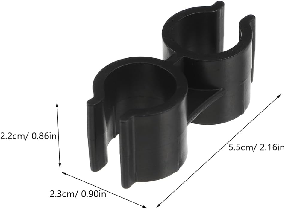 VOSAREA 4pcs Clip for Broom and Dustpan, Black Plastic Broom and Dustpan Connector Clip, Double Pipe Clamp Fastener for Space Saving Storage Organizer