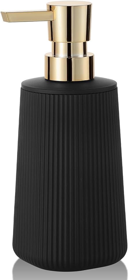 Small Soap Dispenser for Bathroom and Kitchen, Modern Farmhouse Striped Style Plastic Hand Soap Dish Soap Dispenser with Pump Matte Black