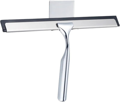 J&V TEXTILES All-Purpose Stainless Steel Shower Squeegee for Glass Doors with Adhesive Hooks, Squeegee for Shower Glass, Bathroom Household Cleaner Tool, 10 Inch (Gold)