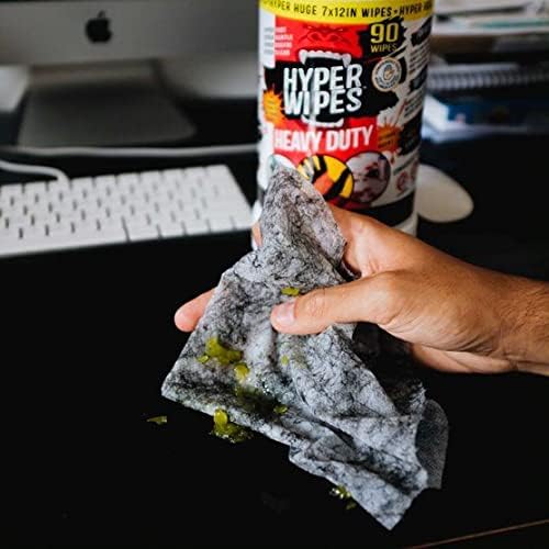 Hyper Wipes, 1 Pack Heavy Duty Hand & Tool Cleaning Wipes, 7"x12" Size Multi-Surface Cleaning Wipes, Degreasing, All Purpose Cleaner, Bathroom, Mechanic, Work Surface Wipes, 35 Count Canister