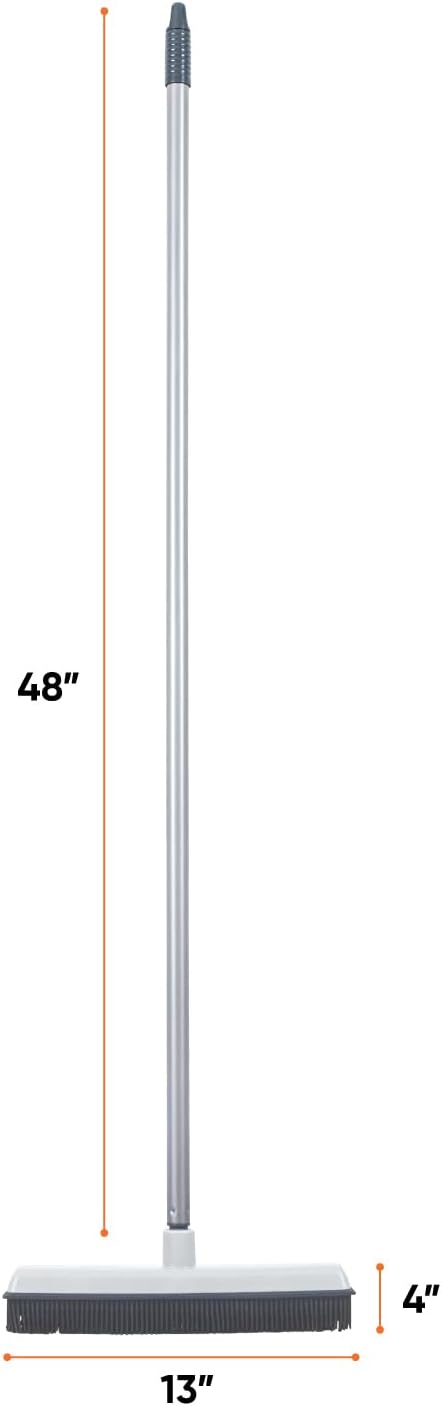 Rubber Bristle Broom for Hardwood Floors, Tiles, Carpets, Wood, and Vinyl Salon Broom, Rubber Squeegee Broom, Rubber Rake for Human Hair, Pet Hair, Fur, Lint, Liquid, Grey, by Superio (Head Only)