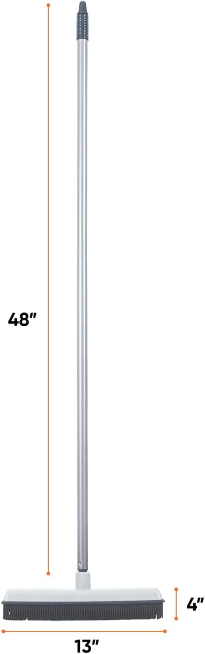 Rubber Bristle Broom for Hardwood Floors, Tiles, Carpets, Wood, and Vinyl Salon Broom, Rubber Squeegee Broom, Rubber Rake for Human Hair, Pet Hair, Fur, Lint, Liquid, Grey, by Superio (Head Only)