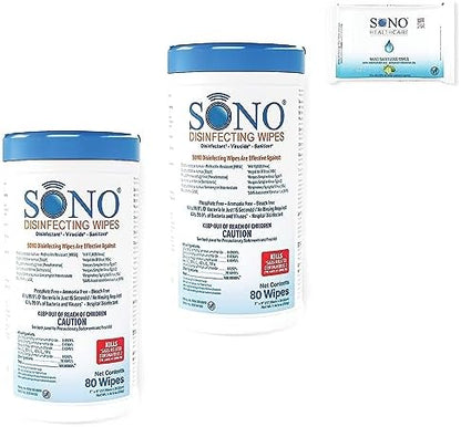 SONO Disinfecting Wipes - Alcohol-Free, No Bleach, Medical-Grade I Multi-Surface Cleaning for Home, School, Office, Hospital, Gym I Gentle on Electronic Devices I Everyday Use I 80 CT