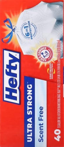 Hefty Ultra Strong 13-Gallon Trash Bags, Tall Kitchen, Drawstring Closure, Odor Control, White, Unscented, 40-Pack