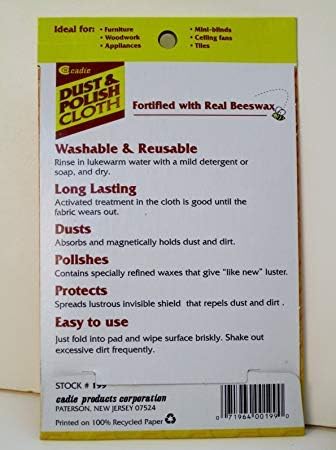 Reusable Beeswax Furniture Polish Cloth - Wood Polish for Furniture or Wiping Dirt Surfaces at Home and Office - Great Cleaner for Wood, Tiles, Blinds, and Ceiling Fans | 2 Pack.