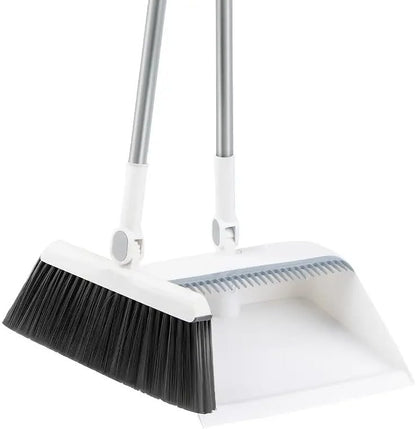 2-in-1 Broom with Dustpan Combo Set,Long Handle Broom Dustpan Combo with Dustpan Teeth to Automatically Clean Hair for Home, Indoor or Outdoor Cleaning Hall Floor (Gray)