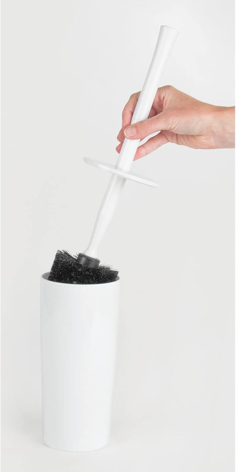 mDesign Slim Plastic Toilet Bowl Brush and Holder Set, Modern Compact Storage Organizer Cleaner Scrubber for Toilet - Heavy Duty Cleaning Plunger for Bathroom, Aura Collection - Navy Blue