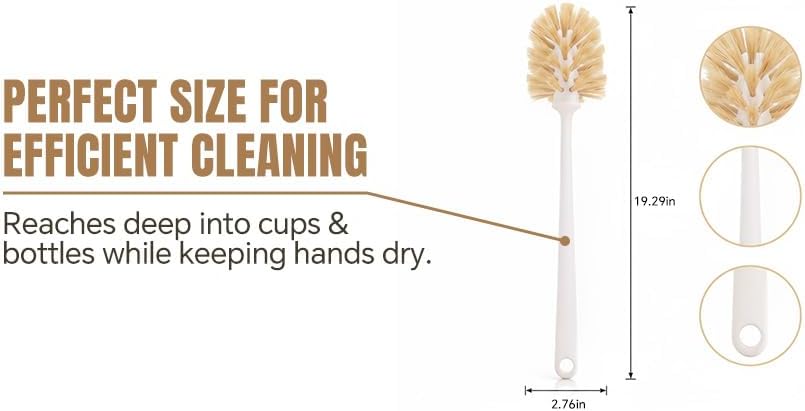 Bottle Brush Cleaner,Long Plastic Handle,Soft Bristle&Non-Scratch,Cleans and Scrubs Hard to Reach Coffee Cups,Mason,Thermos,Glass Bottle,Beer Bottles,Wine Bottles,Baby Bottle,Mugs