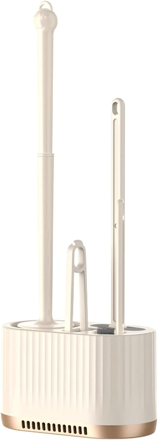 Basaza Toilet Brush and Holder Set Toilet Bowl Cleaning Brush and Holder for Bathroom Toilet Bowl Cleaner Brushes & Holders 4 in 1 Beige Bathroom Accessories Wall Mounted or Floor Standing