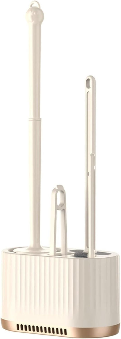 Basaza Toilet Brush and Holder Set Toilet Bowl Cleaning Brush and Holder for Bathroom Toilet Bowl Cleaner Brushes & Holders 4 in 1 Beige Bathroom Accessories Wall Mounted or Floor Standing