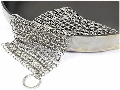 316 Stainless Steel Cast Iron Scrubber - 7 x 7 Inches Cleaner Chainmail Dish Scouring Pad for Dishwasher Cleaning - Chainmail Scrubber for cast Iron Pans Dutch Ovens Grills