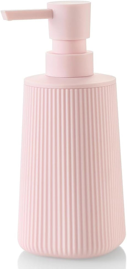 Small Soap Dispenser for Bathroom and Kitchen, Modern Farmhouse Striped Style Plastic Hand Soap Dish Soap Dispenser with Pump Matte Black