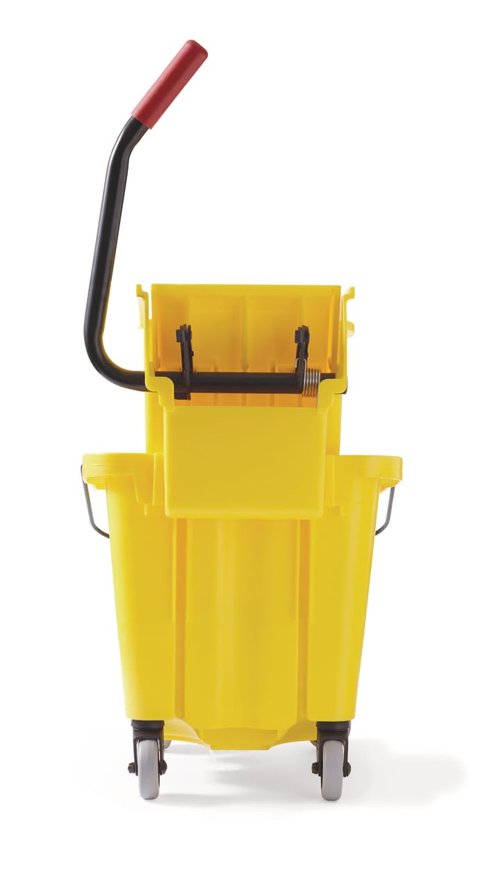 Rubbermaid Commercial Products WaveBrake 35 Qt. Side-Press Mop Bucket and Wringer Combo on Wheels Yellow for Professional/Industrial/Business Heavy-Duty Floor Cleaning/Mopping