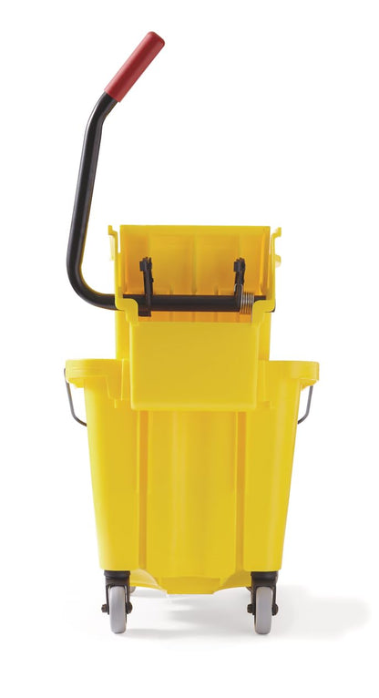 Rubbermaid Commercial Products WaveBrake 35 Qt. Side-Press Mop Bucket and Wringer Combo on Wheels Yellow for Professional/Industrial/Business Heavy-Duty Floor Cleaning/Mopping
