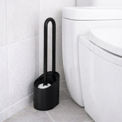 Toilet Bowl Brush and Holder Set Made in Japan - Magnetic Floating Storage, Scratch-Resistant Round Brush, Durable Bristles, Sanitary Bathroom Cleaner (1, Brush with Holder, Black)