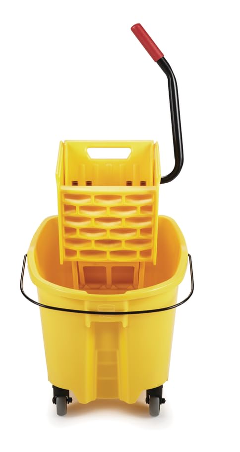Rubbermaid Commercial Products WaveBrake 35 Qt. Side-Press Mop Bucket and Wringer Combo on Wheels Yellow for Professional/Industrial/Business Heavy-Duty Floor Cleaning/Mopping