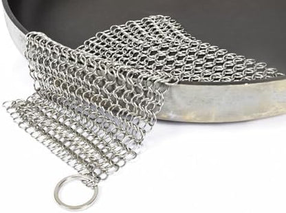 316 Stainless Steel Cast Iron Scrubber - 7 x 7 Inches Cleaner Chainmail Dish Scouring Pad for Dishwasher Cleaning - Chainmail Scrubber for cast Iron Pans Dutch Ovens Grills