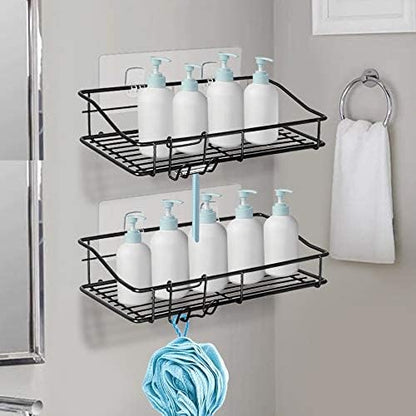 Nieifi Shower Caddy Shelf Storage Rack Adhesive Without Drilling Stainless Steel with Hooks for Washroom, Lavatory, Restroom, Toilet, Bathroom, Kitchen - 2 Pack