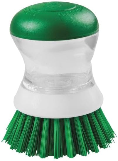 Soap Dispensing Palm Scrub Brush - Made in The USA - Heavy Duty Kitchen Dish Scrubber with Ergonomic Non-Slip Grip for Dishes, Pots, Pans, and Sink Cleaning