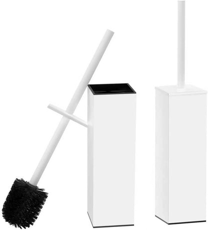 RUACQ Toilet Brush and Holder Set,Square Toilet Bowl Brush for Bathroom with 304 Stainless Steel Handle Toilet Cleaner Brush with Durable Scrubbing Bristles,Splash-Proof (White)