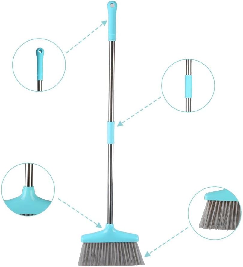 FGY Broom and Dustpan Set Stand Up Broom and Dust Pan Combo for Dog Cat Pets Home Use (Blue)