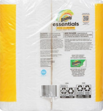 Bounty Essentials Select-A-Size Paper Towels, 6 Double Rolls, White, 108 Sheets Per Roll