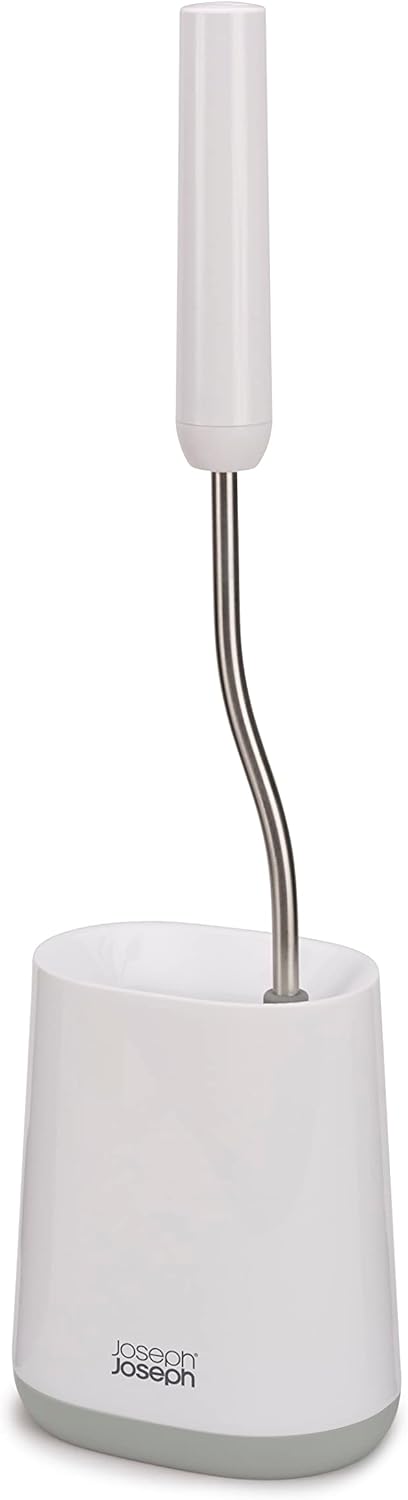 Joseph Joseph Flex Lite Silicone Toilet Brush with Slimline Holder Set, Flexible Head, drip, Anti-Clog deep Clean - Gray/White