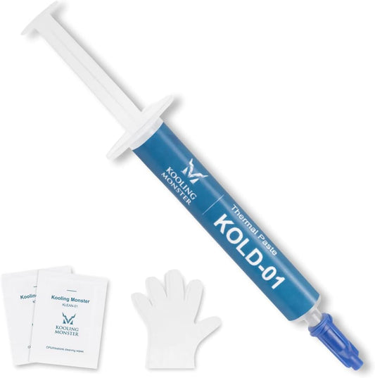 KOLD-01, High Performance Silicone Thermal Paste for Cooling All CPU/Heatsinks, Silicone Paste Designed for Easy Spreading, Inc. Gloves & Cleaning Wipes, No Odor (0.7ml/1.8g)